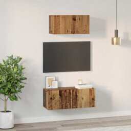 Berkfield Modern Tv Cabinet Set 2 Pcs Old Wood 80 X 30 X 30 Cm Engineered Wood - thumbnail 4