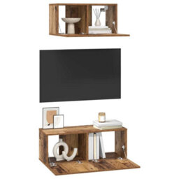 Berkfield Modern Tv Cabinet Set 2 Pcs Old Wood 80 X 30 X 30 Cm Engineered Wood - thumbnail 3