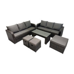 Fimous Rattan Garden Outdoor Furniture Set 3 Seater Sofa Coffee Table With 3 Footstools Dark Grey Mixed - thumbnail 2