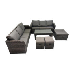 Fimous Rattan Garden Outdoor Furniture Set 3 Seater Sofa Coffee Table With 3 Footstools Dark Grey Mixed - thumbnail 1