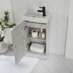 Homestylestore 400mm Grey Floorstanding Bathroom Vanity Unit And Black T Bar Handle - thumbnail 2