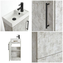 Homestylestore 400mm Grey Floorstanding Bathroom Vanity Unit And Black T Bar Handle - thumbnail 3