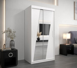 Arte Rhomb Contemporary Mirrored 2 Sliding Door Wardrobe 5 Shelves 2 Rails White Matt (H)2000mm (W)1000mm (D)620mm - thumbnail 2