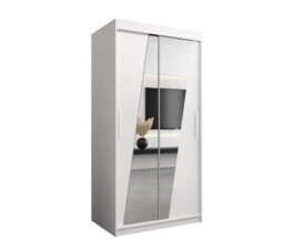 Arte Rhomb Contemporary Mirrored 2 Sliding Door Wardrobe 5 Shelves 2 Rails White Matt (H)2000mm (W)1000mm (D)620mm - thumbnail 1