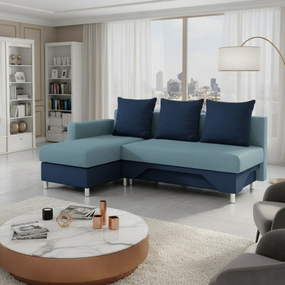 Tom M Corner Sofa Bed With Sleeping Function Chipboard Frame Hr Foam Bonell Springs Storage Light Blue And Blue Left - image 1
