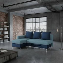 Tom M Corner Sofa Bed With Sleeping Function Chipboard Frame Hr Foam Bonell Springs Storage Light Blue And Blue Left - thumbnail 2