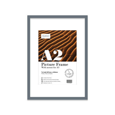A2 Grey Picture Frame With Mount For A3 (29.7 X 42Cm - 11.7 X 16.5In) Poster, Photo, Artwork, Or Print. - image 1
