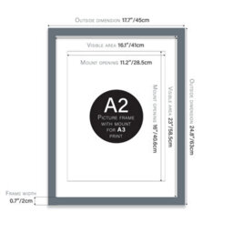 A2 Grey Picture Frame With Mount For A3 (29.7 X 42Cm - 11.7 X 16.5In) Poster, Photo, Artwork, Or Print. - thumbnail 2