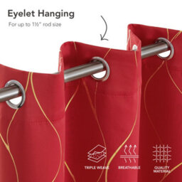 Deconovo Christmas Decorations Blackout Curtains, Thermal Insulated Gold Wave Foil Printed Curtains, W52 X L72 Inch, Red, 1 Pair - thumbnail 6