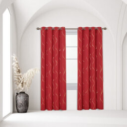 Deconovo Christmas Decorations Blackout Curtains, Thermal Insulated Gold Wave Foil Printed Curtains, W52 X L72 Inch, Red, 1 Pair - thumbnail 3