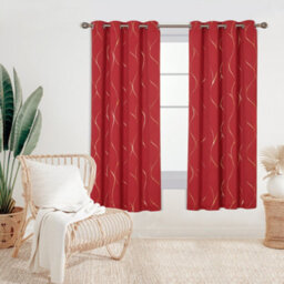 Deconovo Christmas Decorations Blackout Curtains, Thermal Insulated Gold Wave Foil Printed Curtains, W52 X L72 Inch, Red, 1 Pair - thumbnail 2