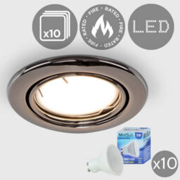 Valuelights Downlight Tiltable Fire Rated Black Chrome Ceiling Light Fitting 10 Pack With Cool White Bulbs
