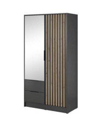 Arte Nelly Contemporary Mirrored Hinged 2 Door Wardrobe Graphite 2 Drawers 4 Shelves 1 Rail Lamela Decor (H)2000mm (W)1050mm (D)510mm - thumbnail 2