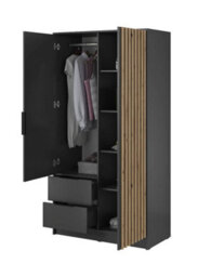 Arte Nelly Contemporary Mirrored Hinged 2 Door Wardrobe Graphite 2 Drawers 4 Shelves 1 Rail Lamela Decor (H)2000mm (W)1050mm (D)510mm - thumbnail 3