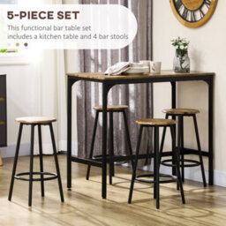 Wyld Haus Lava Soka 5-Piece Industrial Bar Table And Stool Set, Rustic Brown Mdf Tops With Black Metal Frames - thumbnail 4