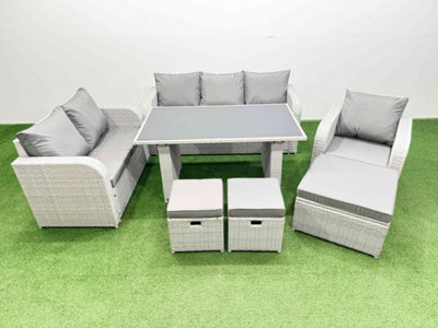 Fimous Rattan Outdoor Table Reclining Chair Sofa Set With 3 Stools Light Grey 9 Seater - image 1