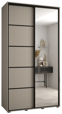 Arte Stylish Dakota V Sliding Door Wardrobe W1300mm H2350mm D600mm With Mirrored Door In Cashmere & Black Finish - image 1