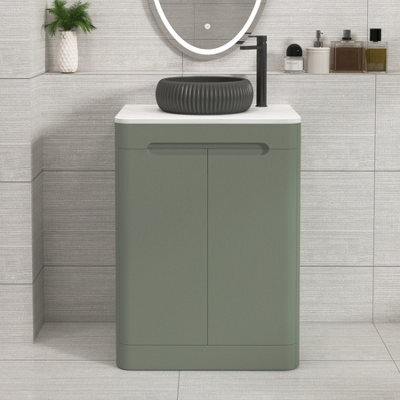 Royal Bathrooms Venice 600mm Sage Green Freestanding Bathroom Countertop Vanity Unit 2 Door With Milan Black Basin - image 1