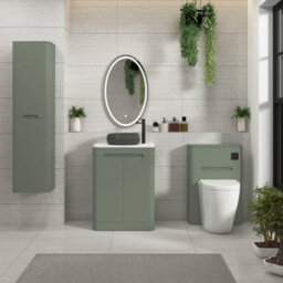 Royal Bathrooms Venice 600mm Sage Green Freestanding Bathroom Countertop Vanity Unit 2 Door With Milan Black Basin - thumbnail 4