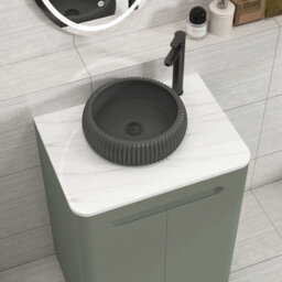 Royal Bathrooms Venice 600mm Sage Green Freestanding Bathroom Countertop Vanity Unit 2 Door With Milan Black Basin - thumbnail 6