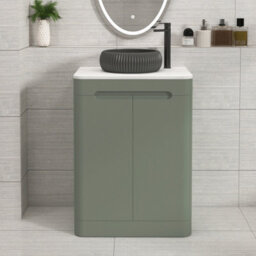 Royal Bathrooms Venice 600mm Sage Green Freestanding Bathroom Countertop Vanity Unit 2 Door With Milan Black Basin - thumbnail 1