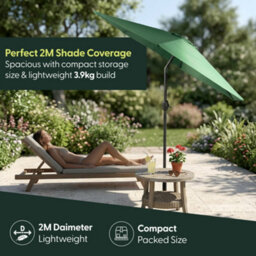 Keplin 2M Tilting Parasol Umbrella With Crank & Tilt, Steel Frame Sun Shade With Cover, 180G Uv-Resistant Polyester,  Green - thumbnail 6