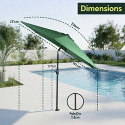 Keplin 2M Tilting Parasol Umbrella With Crank & Tilt, Steel Frame Sun Shade With Cover, 180G Uv-Resistant Polyester,  Green - thumbnail 9