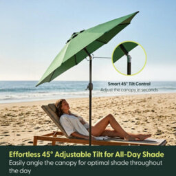 Keplin 2M Tilting Parasol Umbrella With Crank & Tilt, Steel Frame Sun Shade With Cover, 180G Uv-Resistant Polyester,  Green - thumbnail 3