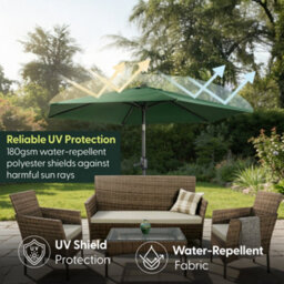Keplin 2M Tilting Parasol Umbrella With Crank & Tilt, Steel Frame Sun Shade With Cover, 180G Uv-Resistant Polyester,  Green - thumbnail 2