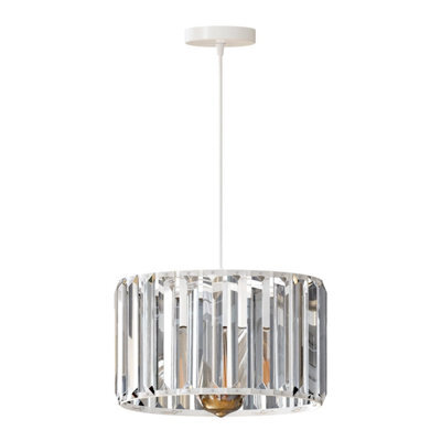 Ledsone Modern Crystal Glass Shade Mini Chandelier Pendant Light, Drum Shape E27 Ceiling Hanging Light White With Bulb,20Cm - image 1