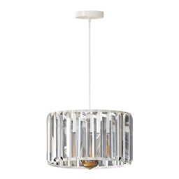 Ledsone Modern Crystal Glass Shade Mini Chandelier Pendant Light, Drum Shape E27 Ceiling Hanging Light White With Bulb,20Cm - thumbnail 1