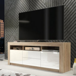 Modern Tv Unit 160Cm Oak With High Gloss White Doors - Creative Furniture - thumbnail 1