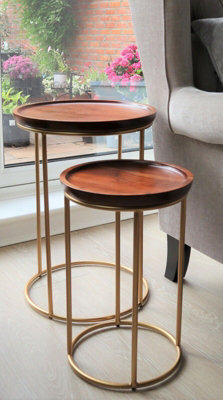 Aspect Furniture Delphyne Wooden Round Nest Of Tables With Metal Legs - image 1