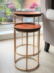 Aspect Furniture Delphyne Wooden Round Nest Of Tables With Metal Legs - thumbnail 3