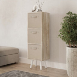 Urbn-Living Urbnliving 80Cm Height 3 Tier Antique Oak Wooden Storage Bookcase Scandinavian Style White Legs With Beige Inserts - thumbnail 1