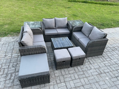Fimous 9 Seater Outdoor Garden Furniture Sets Wicker Rattan Furniture Sofa Sets With Coffee Table 3 Footstools 2 Side Tables - image 1