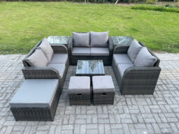 Fimous 9 Seater Outdoor Garden Furniture Sets Wicker Rattan Furniture Sofa Sets With Coffee Table 3 Footstools 2 Side Tables - thumbnail 2