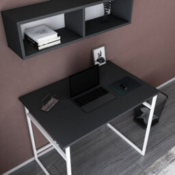 Decorotika Hussum Writing Desk Laptop Desk Floating Shelf Included White Anthracite - thumbnail 3