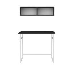 Decorotika Hussum Writing Desk Laptop Desk Floating Shelf Included White Anthracite - thumbnail 4