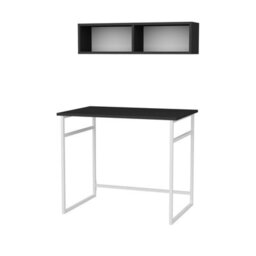 Decorotika Hussum Writing Desk Laptop Desk Floating Shelf Included White Anthracite - thumbnail 5