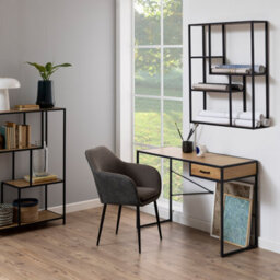Furniture To Go Seaford Black Metal Wide Wall Shelf With 3 Additional Oak Shelves - thumbnail 3