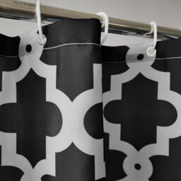 Neel Blue Trellis Black Polyester Shower Curtain, Water-Resistant Bathroom Curtain With 12 Hooks - 180X200Cm - thumbnail 2