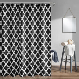 Neel Blue Trellis Black Polyester Shower Curtain, Water-Resistant Bathroom Curtain With 12 Hooks - 180X200Cm - thumbnail 8