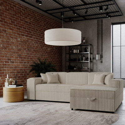 Santos L Corner Sofa Bed For Living Room Chipboard Frame Polyurethane Foam 253X166X79Cm Beige Right - image 1