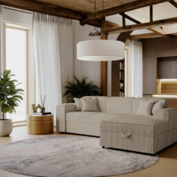 Santos L Corner Sofa Bed For Living Room Chipboard Frame Polyurethane Foam 253X166X79Cm Beige Right - thumbnail 2