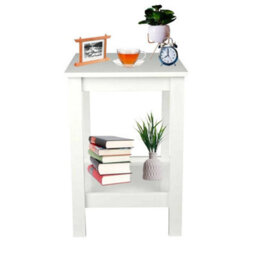 Bedside Table White Mdf Wooden Small Nightstand Storage Shelf Living Room - thumbnail 4