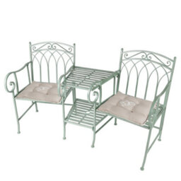 Dibor Vintage Green Arched Outdoor Garden Furniture Companion Seat Bench With Free Set Of 2 Love Birds Seat Pad Cushions - thumbnail 1