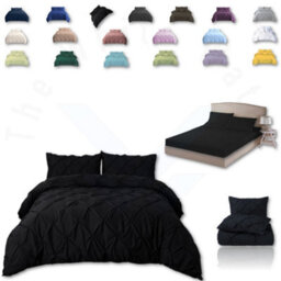 TheWhiteWater Limited Pintuck Duvet Cover Set + Matching Pillowcases And Bedsheet - 3In1 Hand Stitches Quilt Bedding Set - Black - thumbnail 1