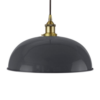 Slate Grey Worcester Painted Dome Pendant Light With Matt Antique Brass Lamp Holder And Black Round Cable - Se Home - image 1