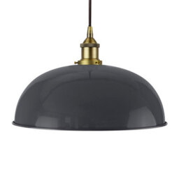 Slate Grey Worcester Painted Dome Pendant Light With Matt Antique Brass Lamp Holder And Black Round Cable - Se Home